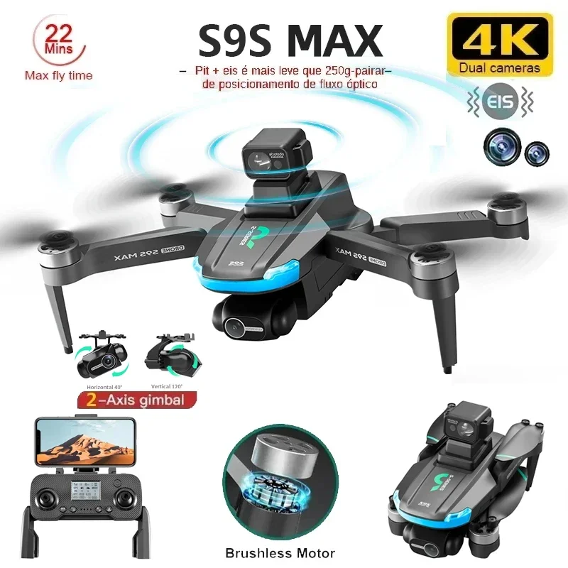 Novo s9s max mini drone 4k 2 e - Fpv Brushless Rc Drone 4K avaliação e preço